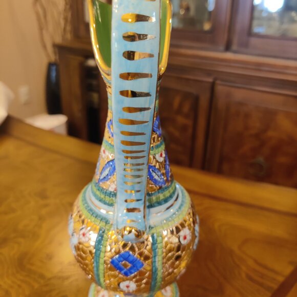 Antique Byzantine Italian Pottery Pitcher Handcrafted Vase with gold paint - Picture 3 of 4